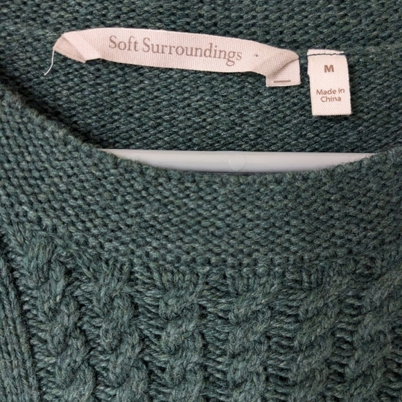 Soft Surroundings Evergreen Cable Knit Wool Blend Crewneck Sweater - Picture 9 of 11